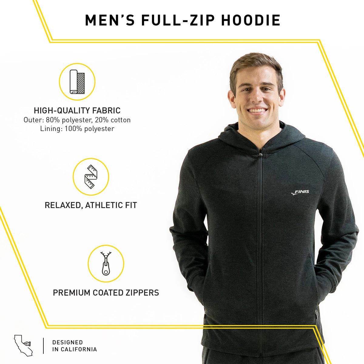 FINIS® Apparel Tech Jacket Mens | Full-Zip Hoodie (Black) 4 FINIS® Apparel Tech Jacket Mens | Full-Zip Hoodie (Black)