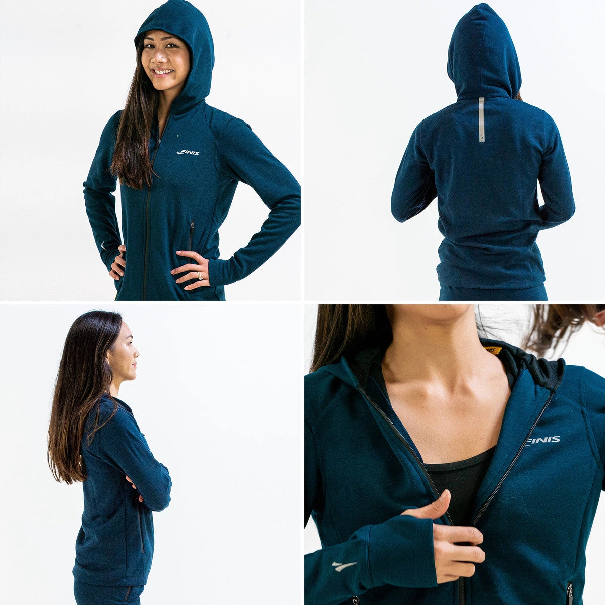 FINIS® Tech Jacket Womens | Full-Zip Hoodie (Navy) 3 FINIS® Tech Jacket Womens | Full-Zip Hoodie (Navy)